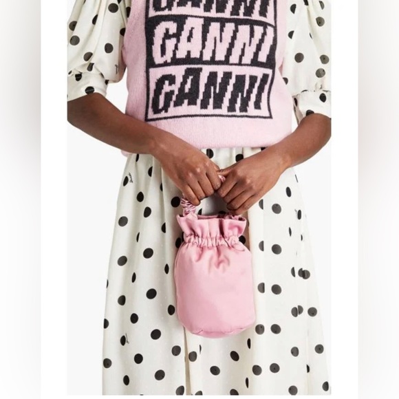 GANNI Pink Scrunchie Occasion Knot Top Handle Tote Bag Shoulder Drawstring Purse - Picture 1 of 10